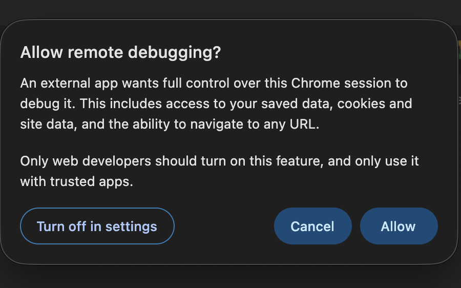 Chrome permission dialog