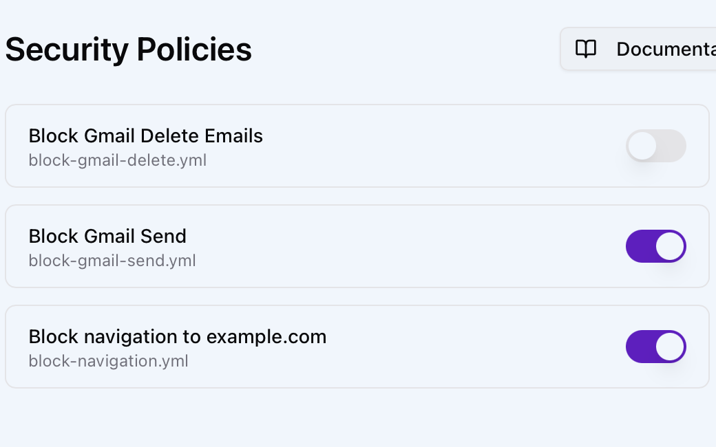 Security policy toggles
